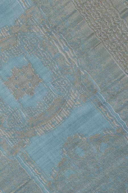 Shingora_Blue Nagma Woven Design Wool Stole _at_Aza_Fashions