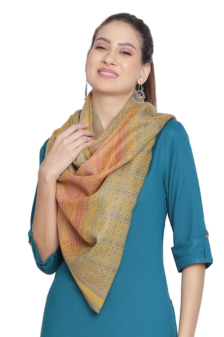 Shop Shingora Yellow Omaira Woven Stole at Aza Fashions Shop_Shingora_Yellow Omaira Woven Stole _at_Aza_Fashions