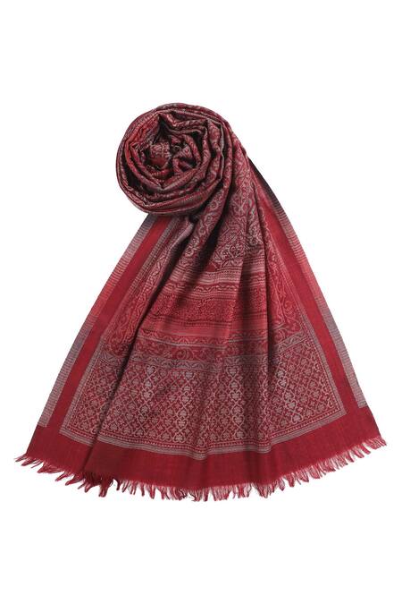 Buy_Shingora_Maroon Omaira Geometric Pattern Woven Stole _Online_at_Aza_Fashions
