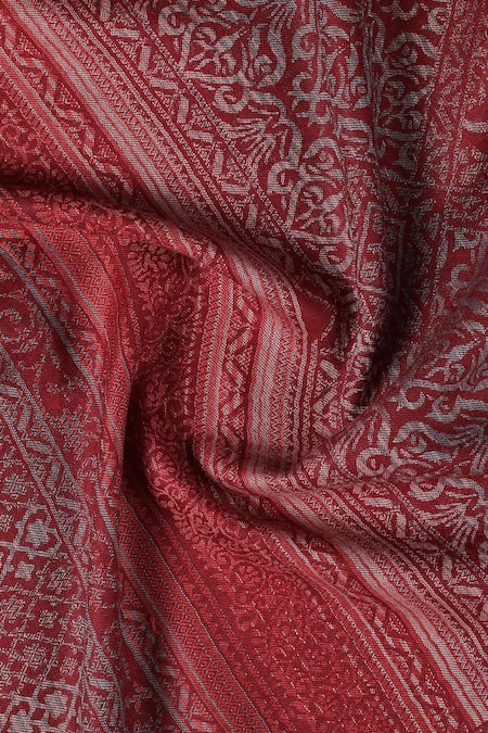Shop_Shingora_Maroon Omaira Geometric Pattern Woven Stole _Online_at_Aza_Fashions