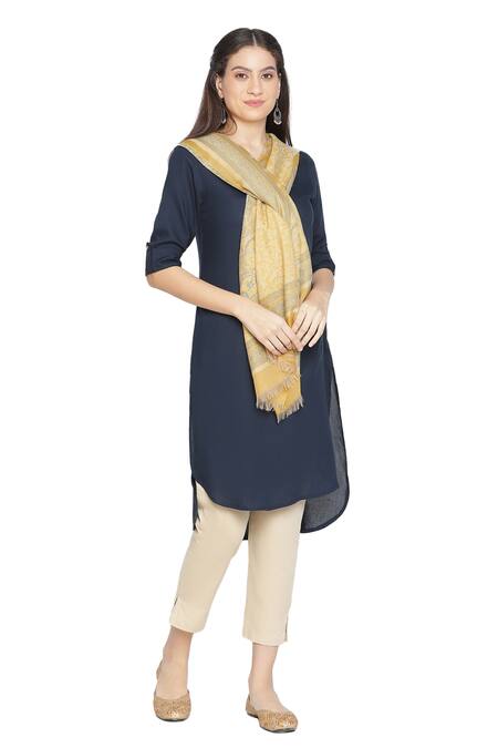 Shingora_Yellow Ozza Woven Paisley Pattern Stole _Online_at_Aza_Fashions