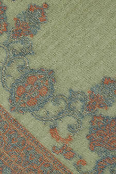 Shingora_Green Qiraat Wool Metallic Stole _at_Aza_Fashions