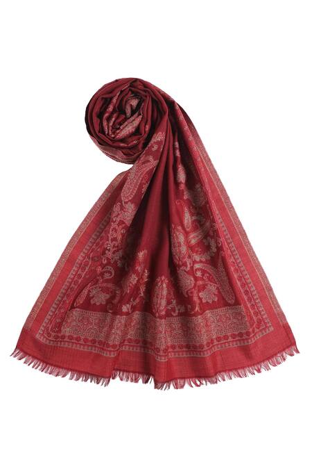 Buy_Shingora_Maroon Qiraat Wool Woven Design Stole _Online_at_Aza_Fashions