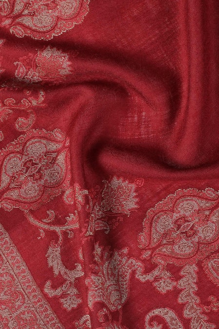Shop_Shingora_Maroon Qiraat Wool Woven Design Stole _Online_at_Aza_Fashions