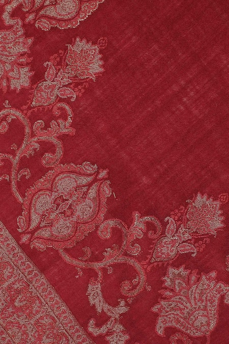 Shingora_Maroon Qiraat Wool Woven Design Stole _at_Aza_Fashions