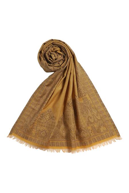 Buy_Shingora_Yellow Rafat Woven Wool Stole _Online_at_Aza_Fashions