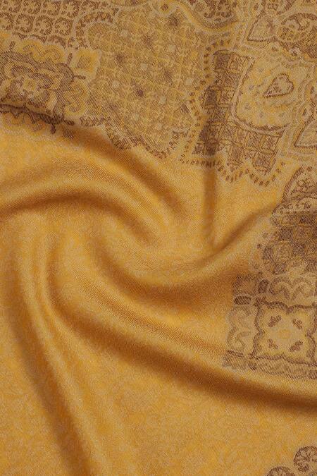Shop_Shingora_Yellow Rafat Woven Wool Stole _Online_at_Aza_Fashions