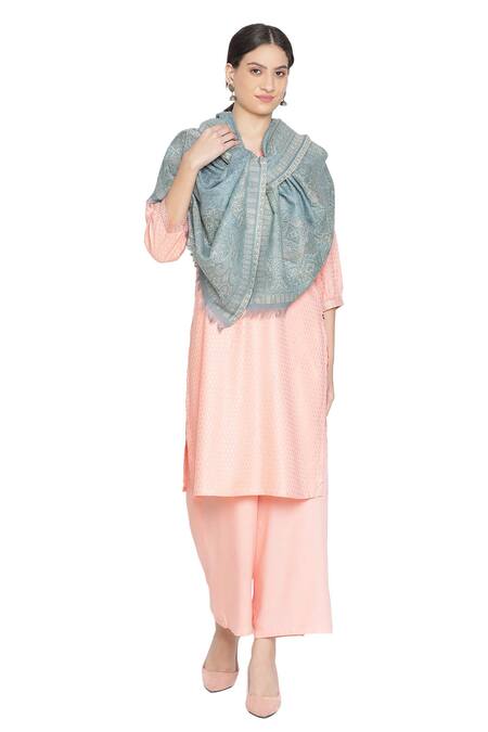 Shingora_Blue Rafat Floral Paisley Pattern Woven Stole _Online_at_Aza_Fashions