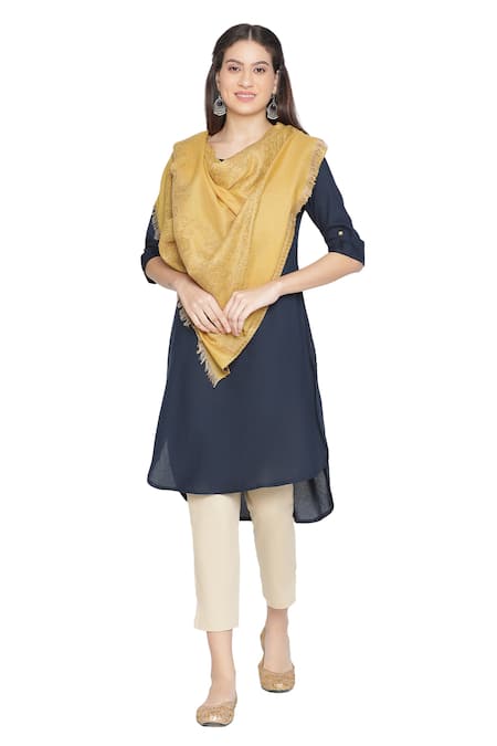 Shingora_Yellow Saafia Wool Woven Stole _Online_at_Aza_Fashions