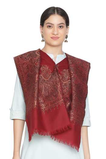 Shop Shingora Maroon Saafia Paisley Pattern Woolen Stole at Aza Fashions Shop_Shingora_Maroon Saafia Paisley Pattern Woolen Stole _at_Aza_Fashions
