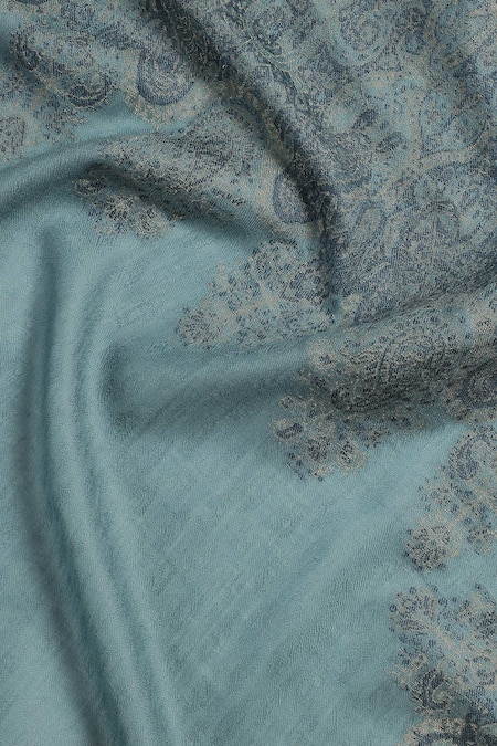 Shop Shingora Blue Saafia Wool Metallic Stole Online at Aza Fashions Shop_Shingora_Blue Saafia Wool Metallic Stole _Online_at_Aza_Fashions