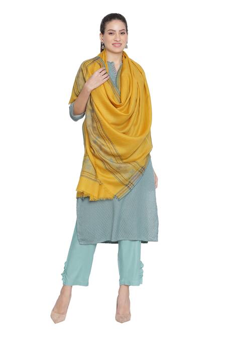 Shingora_Yellow Ibadat Geometric Woven Wool Shawl _Online_at_Aza_Fashions