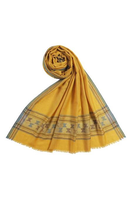 Buy_Shingora_Yellow Ibadat Geometric Woven Wool Shawl _Online_at_Aza_Fashions