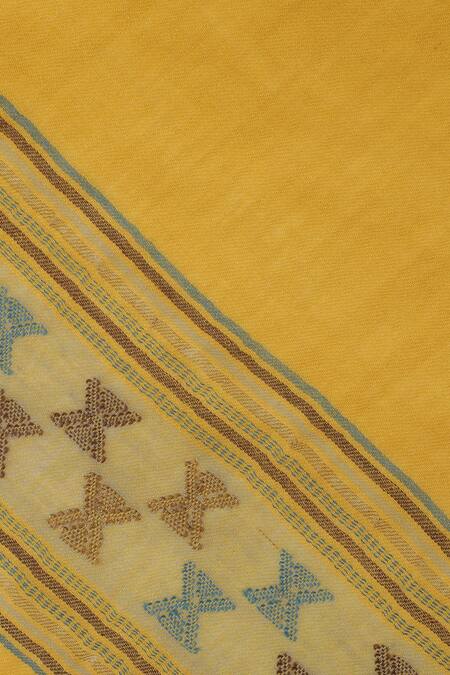 Shingora_Yellow Ibadat Geometric Woven Wool Shawl _at_Aza_Fashions