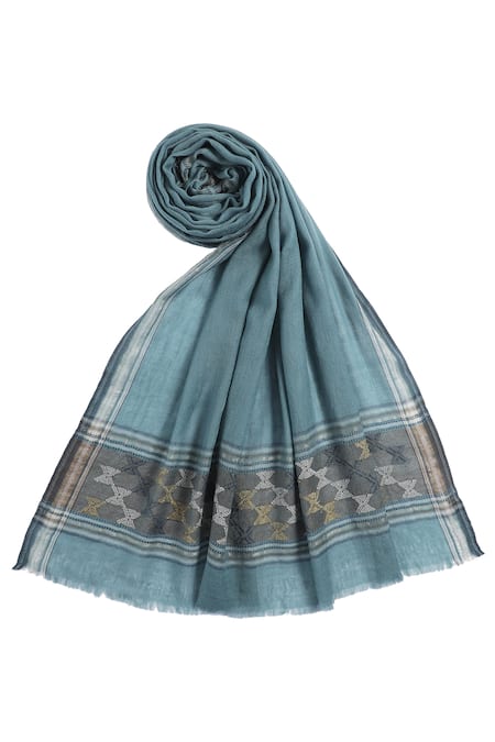 Buy_Shingora_Blue Geometric Stripe Woven Pattern Ibadat Wool Shawl _Online_at_Aza_Fashions