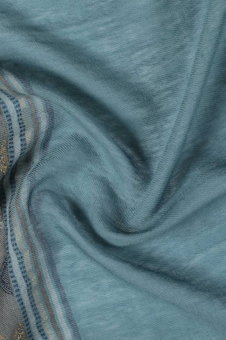 Shop_Shingora_Blue Geometric Stripe Woven Pattern Ibadat Wool Shawl _Online_at_Aza_Fashions