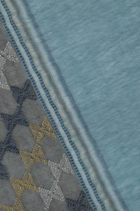 Shingora_Blue Geometric Stripe Woven Pattern Ibadat Wool Shawl _at_Aza_Fashions