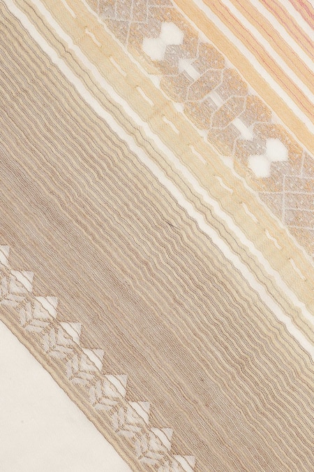 Shingora_Off White Geometric Stripe Woven Pattern Zoya Wool Shawl _at_Aza_Fashions