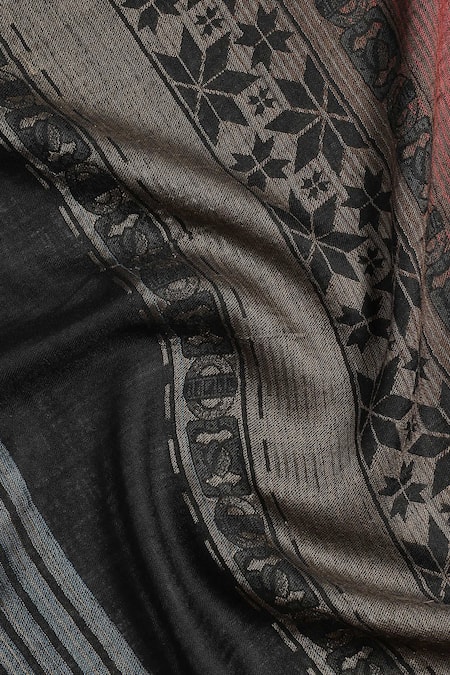 Shop_Shingora_Black Geometric Stripe Woven Pattern Zoya Wool Shawl _Online_at_Aza_Fashions