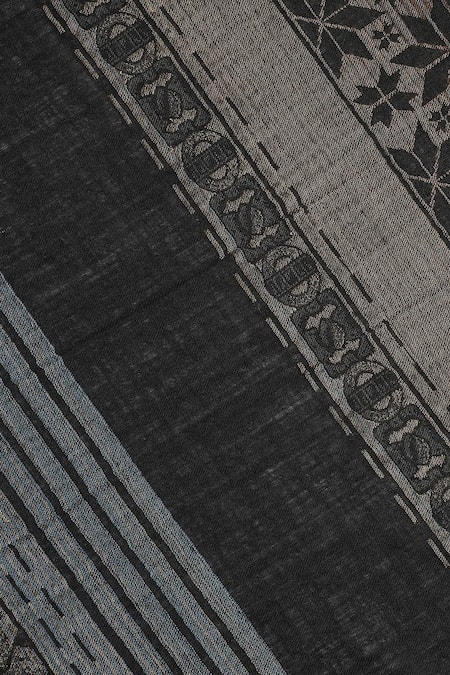 Shingora_Black Geometric Stripe Woven Pattern Zoya Wool Shawl _at_Aza_Fashions