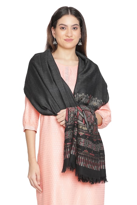 Shingora Wool Geometric Print Bordered Shawl 