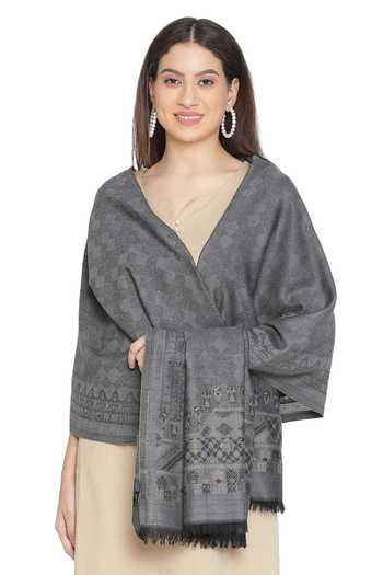 Shop Shingora Grey Jacquard Woven Geometric Pattern Wool Shawl at Aza Fashions Shop_Shingora_Grey Jacquard Woven Geometric Pattern Wool Shawl _at_Aza_Fashions