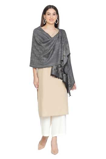 Shingora Grey Jacquard Woven Geometric Pattern Wool Shawl Online at Aza Fashions Shingora_Grey Jacquard Woven Geometric Pattern Wool Shawl _Online_at_Aza_Fashions
