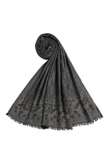 Buy Shingora Grey Jacquard Woven Geometric Pattern Wool Shawl Online at Aza Fashions Buy_Shingora_Grey Jacquard Woven Geometric Pattern Wool Shawl _Online_at_Aza_Fashions