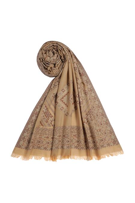 Buy_Shingora_Beige Vintage Woven Pattern Jacquard Wool Shawl _Online_at_Aza_Fashions