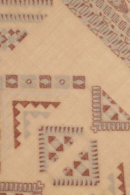 Shingora_Beige Vintage Woven Pattern Jacquard Wool Shawl _at_Aza_Fashions