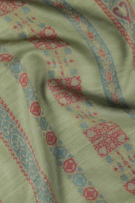 Shingora Green Acanthus Motif Saffiya Woven Stole  5