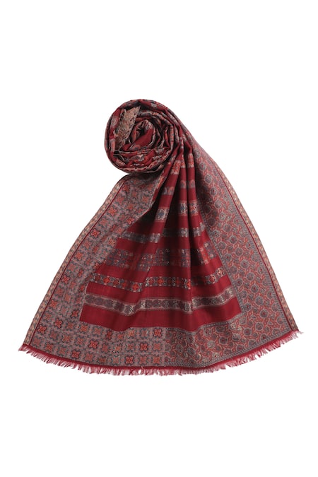 Buy_Shingora_Maroon Calico Fleur Saffiya Art Noveau Woven Stole _Online_at_Aza_Fashions