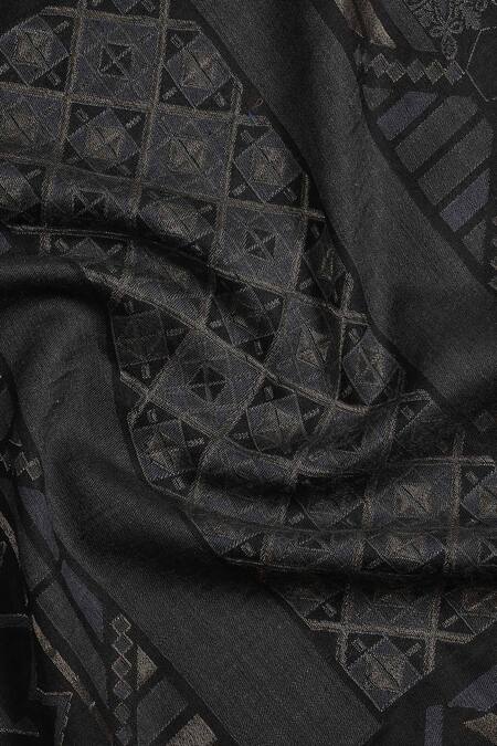 Shop_Shingora_Black Geometric Fleur Tashi Woven Stole _Online_at_Aza_Fashions