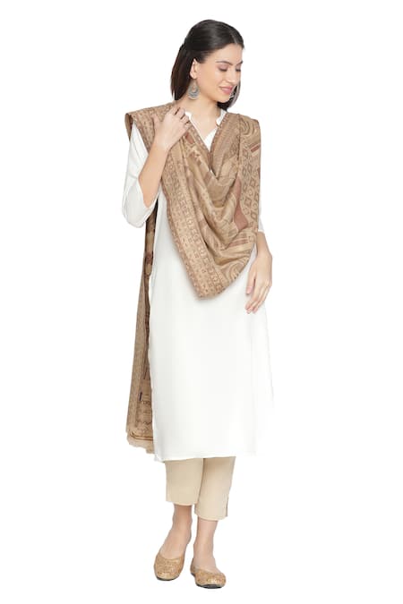 Shingora Beige Geometric Fleur Swirl Tashi Woven Stole Online at Aza Fashions Shingora_Beige Geometric Fleur Swirl Tashi Woven Stole _Online_at_Aza_Fashions