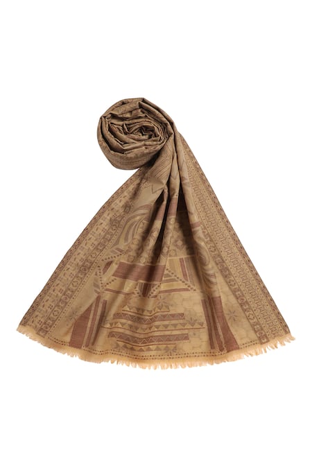 Buy Shingora Beige Geometric Fleur Swirl Tashi Woven Stole Online at Aza Fashions Buy_Shingora_Beige Geometric Fleur Swirl Tashi Woven Stole _Online_at_Aza_Fashions