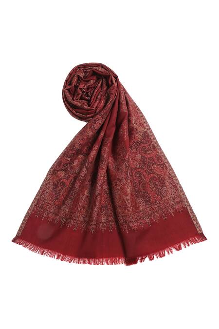 Buy_Shingora_Maroon Paisley Paradise Yazira Woven Stole _Online_at_Aza_Fashions