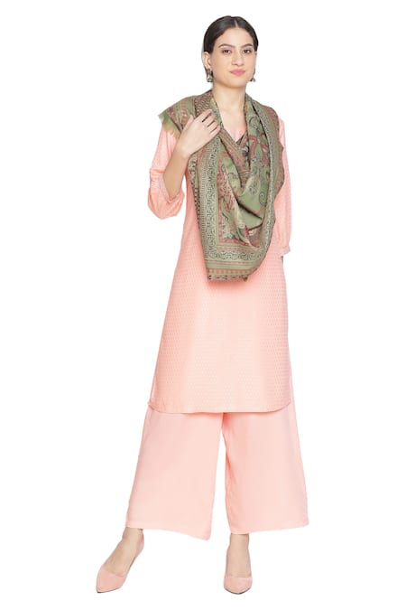 Shingora_Green Bohemian Fleur Urshia Art Woven Stole _Online_at_Aza_Fashions