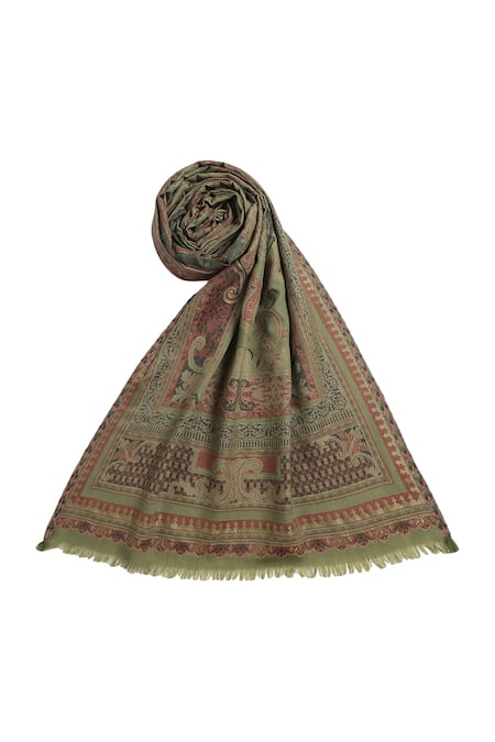 Buy_Shingora_Green Bohemian Fleur Urshia Art Woven Stole _Online_at_Aza_Fashions