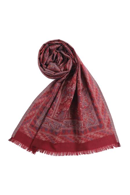 Buy_Shingora_Maroon Tribal Flora Tahani Woven Stole _Online_at_Aza_Fashions