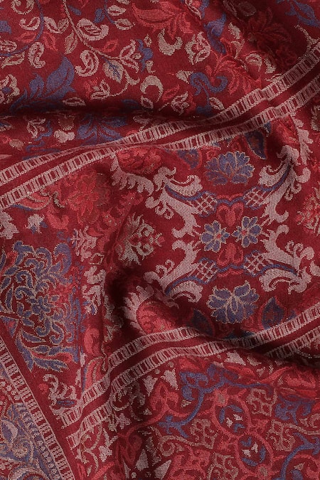 Shop_Shingora_Maroon Tribal Flora Tahani Woven Stole _Online_at_Aza_Fashions