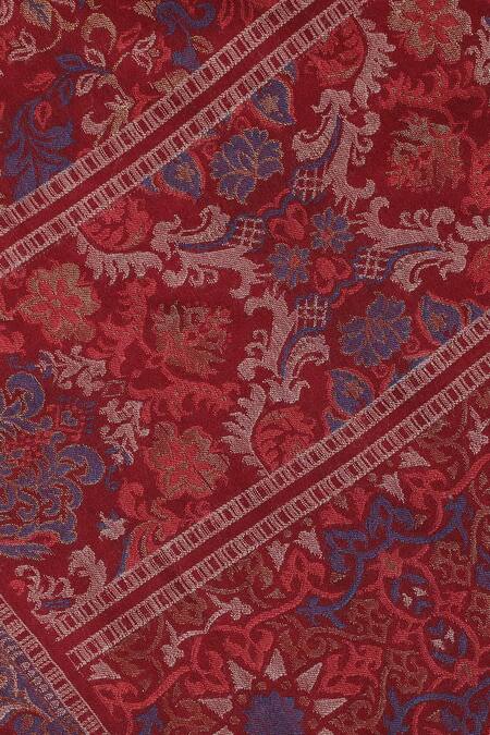Shingora_Maroon Tribal Flora Tahani Woven Stole _at_Aza_Fashions