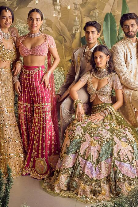 Papa Don't Preach_Gold Organza, Tulle Sequins, Freya Hand Draped Jacket Mermaid Lehenga Set _Online_at_Aza_Fashions