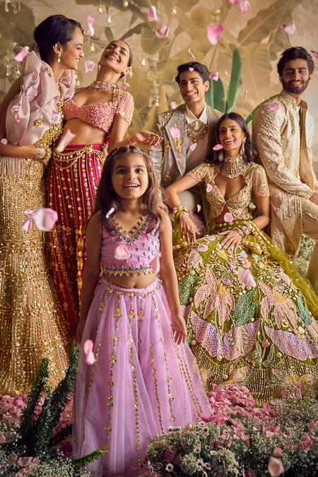 Buy_Papa Don't Preach_Gold Organza, Tulle Sequins, Freya Hand Draped Jacket Mermaid Lehenga Set _Online_at_Aza_Fashions