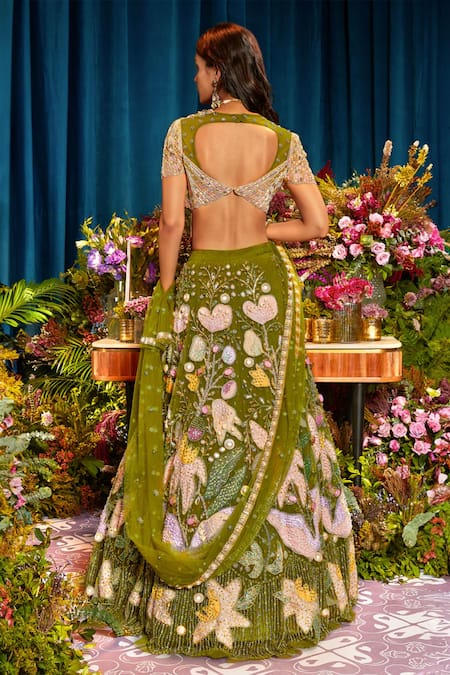 Papa Don't Preach Floral Patchwork Embroidered Lehenga Set 