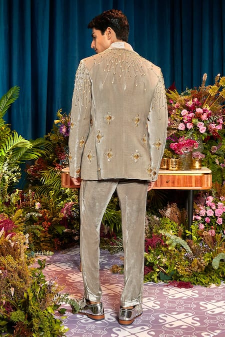 Papa Don't Preach Leo Silk Velvet Embellished Blazer Set 