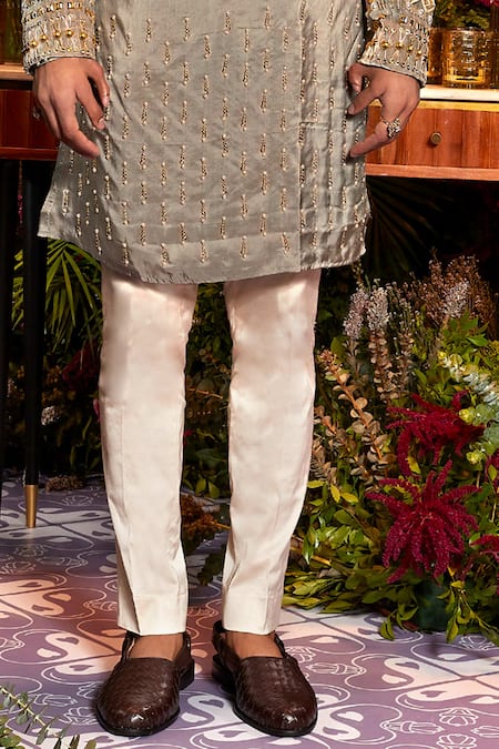 Papa Dont Preach_Grey Viscose Embroidery, Metallic Thread Ethan Jacket And Kurta Set _Online_at_Aza_Fashions