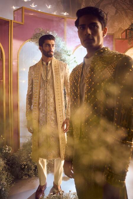 Buy_Papa Dont Preach_Grey Viscose Embroidery, Metallic Thread Ethan Jacket And Kurta Set _Online_at_Aza_Fashions