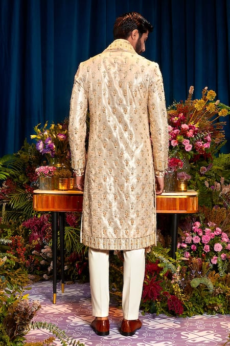 Shop Papa Don't Preach Ivory Silk Sequins Adrian Embellished Sherwani Set at Aza Fashions Shop_Papa Don't Preach_Ivory Silk Sequins Adrian Embellished Sherwani Set_at_Aza_Fashions