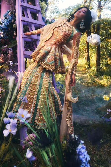 Papa Don't Preach Applique Embroidered Peplum Kurta Sharara Set 