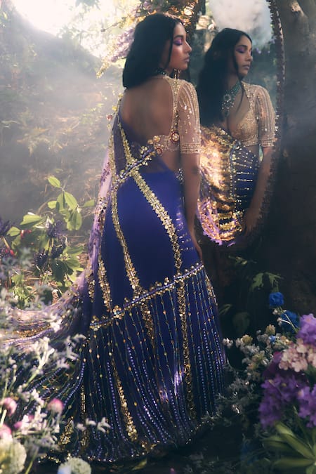 Papa Don't Preach Acrylic Embroidered Pre-Draped Saree With Blouse 